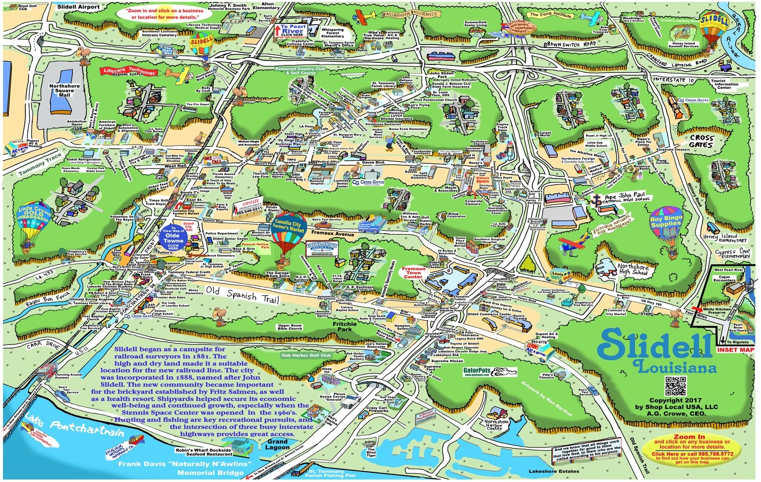 24″ X 36″ Full Color Caricature Rendering of Slidell, LA – Shop Local USA